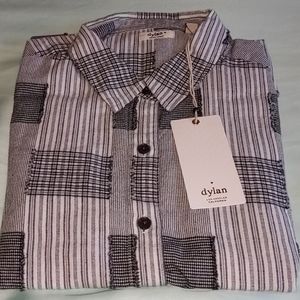Dylan women's frayed patchwork plaid shirt size xs